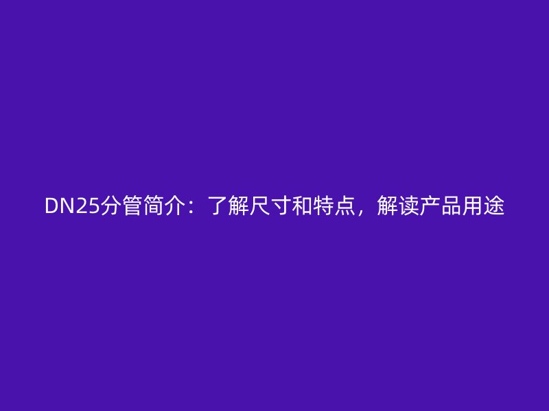 DN25分管簡介：了解尺寸和特點，解讀產品用途