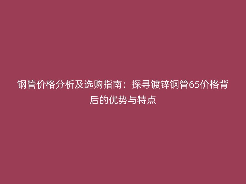 鋼管價格分析及選購指南：探尋鍍鋅鋼管65價格背后的優勢與特點