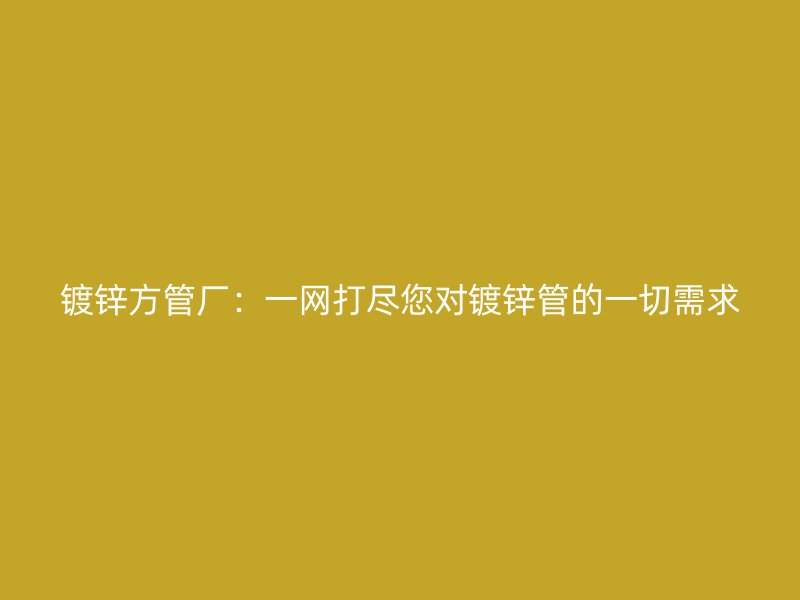 鍍鋅方管廠：一網打盡您對鍍鋅管的一切需求