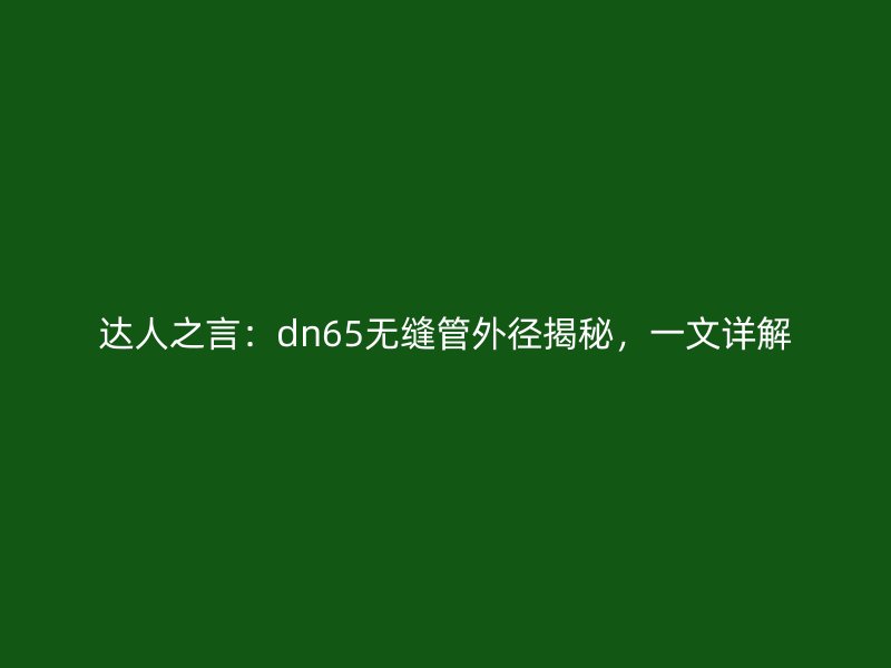 達(dá)人之言：dn65無縫管外徑揭秘，一文詳解