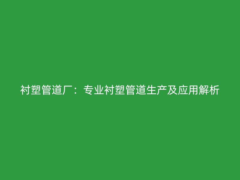 襯塑管道廠:專業襯塑管道生產及應用解析