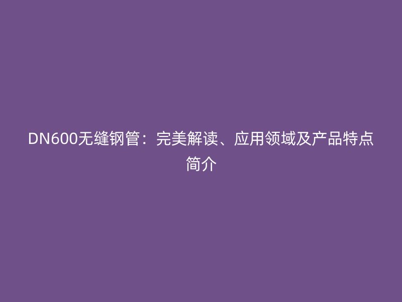 DN600無縫鋼管:完美解讀、應用領域及產品特點簡介