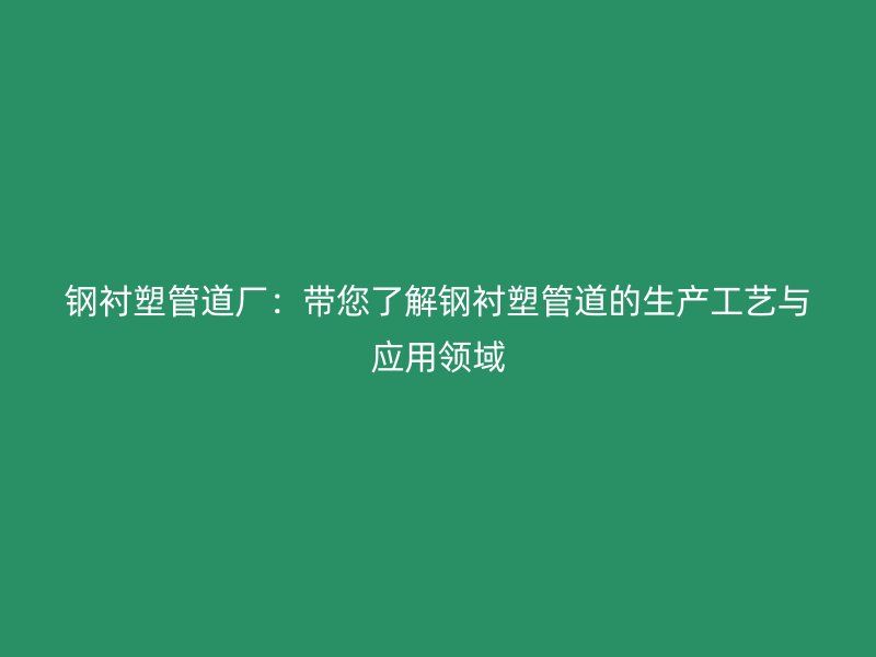 鋼襯塑管道廠：帶您了解鋼襯塑管道的生產工藝與應用領域